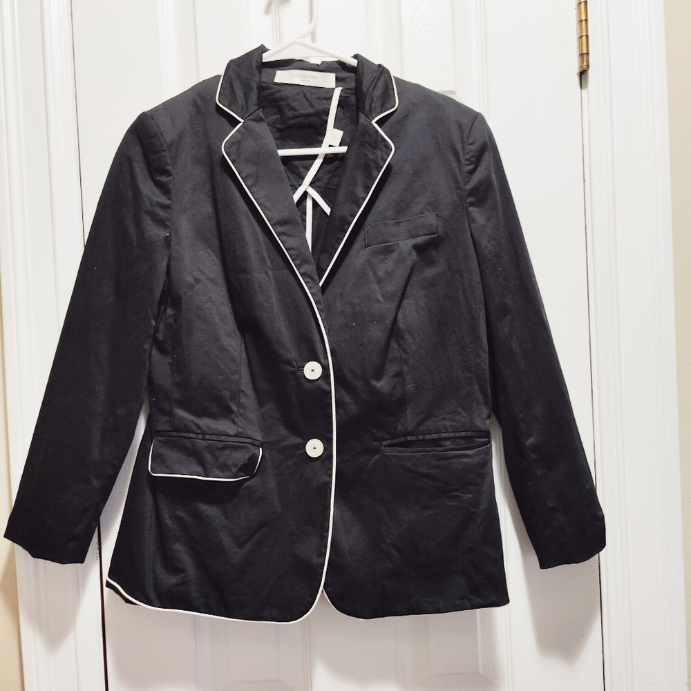 Liz Claiborne Stretch Contrast Trim Blazer Jacket Black Size 6.